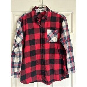 Eddie Bauer Boyfriend Fit Women S Contrast Plaid Button Up Outdoor Flannel Shirt